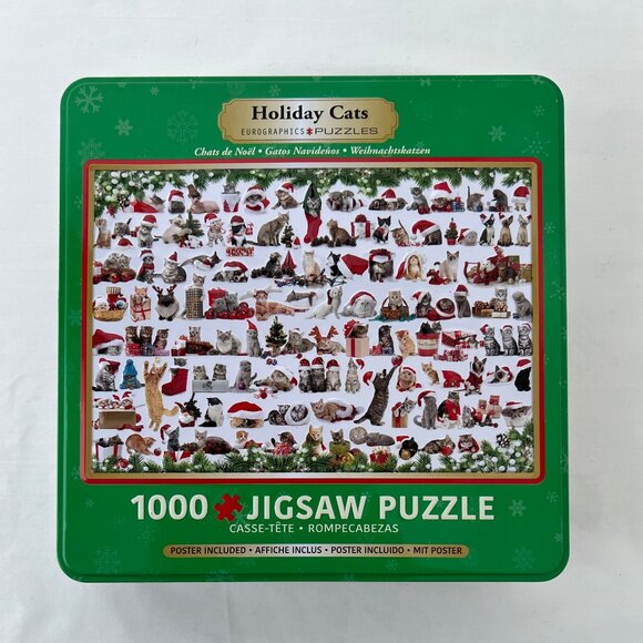 Holiday Cats 1000 Piece Jigsaw Puzzle in Tin by Eurographics, New! - Picture 1 of 7